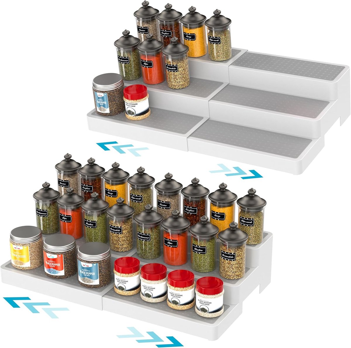 Uitbreidbare Kruidenrek Set van 2 (3-laags) - Antislip Voorraadkast & Medicijnkast Organizer