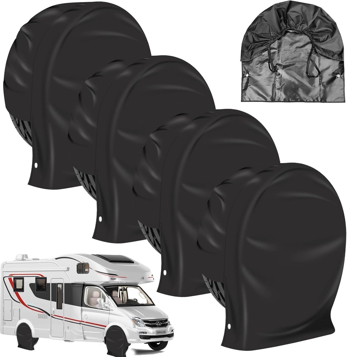 Set van 4 Waterdichte Bandhoezen Zwart voor Caravan, Camper en Aanhanger (66 cm)