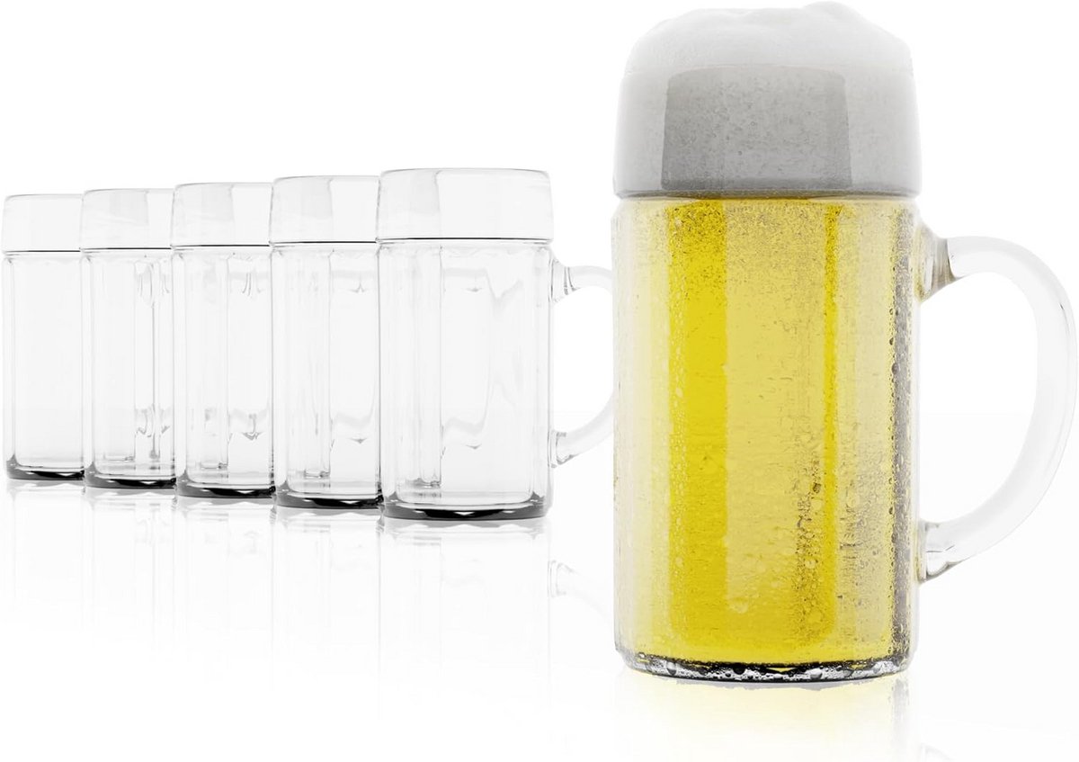 Set van 6 Stevige Bierpullen met Maataanduiding - 0.5 Liter - Vaatwasmachinebestendig