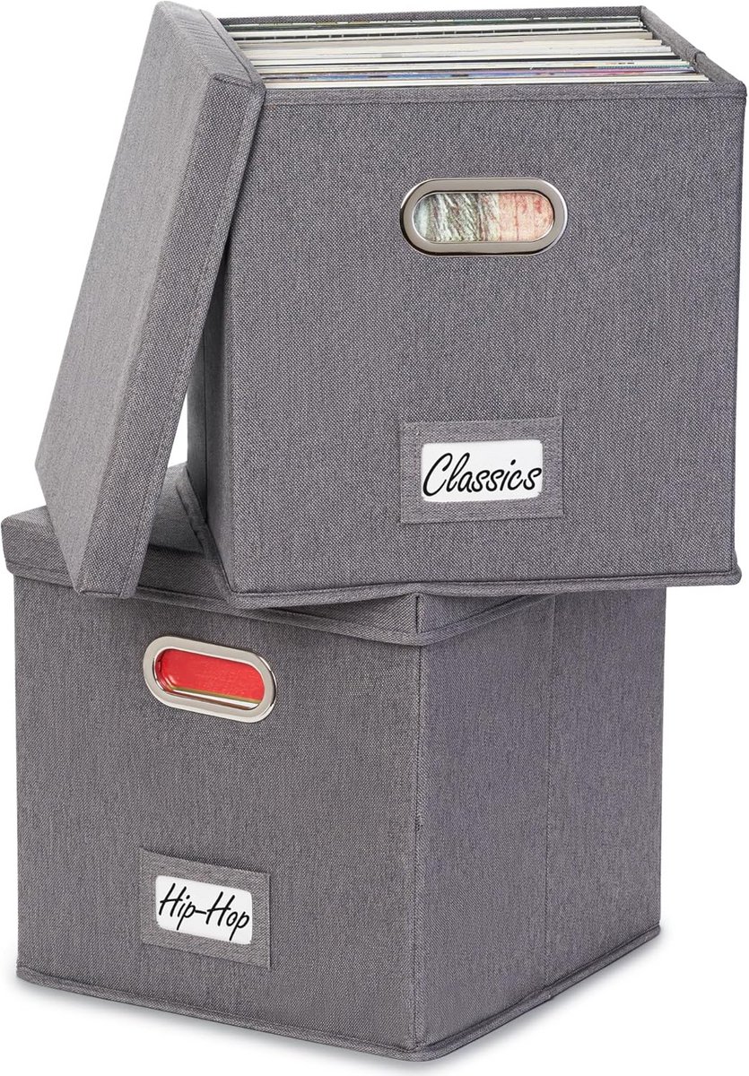 Set van 2 Decoreerde Vinyl Platen Opbergdozen voor Meer dan 100 LP's