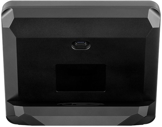 Zwart Stream Deck+ met USB-C poort aan de achterkant.