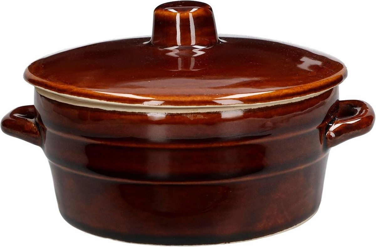 Keramische Ovenschaal met Deksel 1 Liter - Steengoed Serveer- en Stoofpot