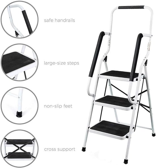 Trapladder 3 Treden - Opvouwbaar Met Leuning - Stalen Constructie ...