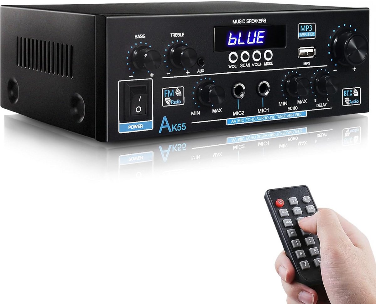 Krachtige Mini HiFi Audio Versterker met Bluetooth, 600W, FM Radio & Meerdere Ingangen