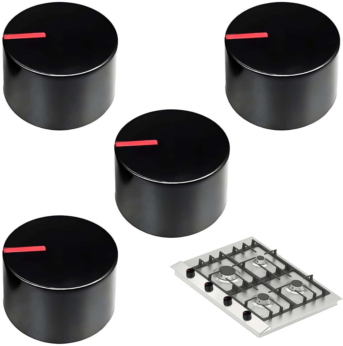 4x Universele Ovenknoppen Zwart - Draaiknoppen 6mm Schroefas voor Gasfornuis en Oven Bediening