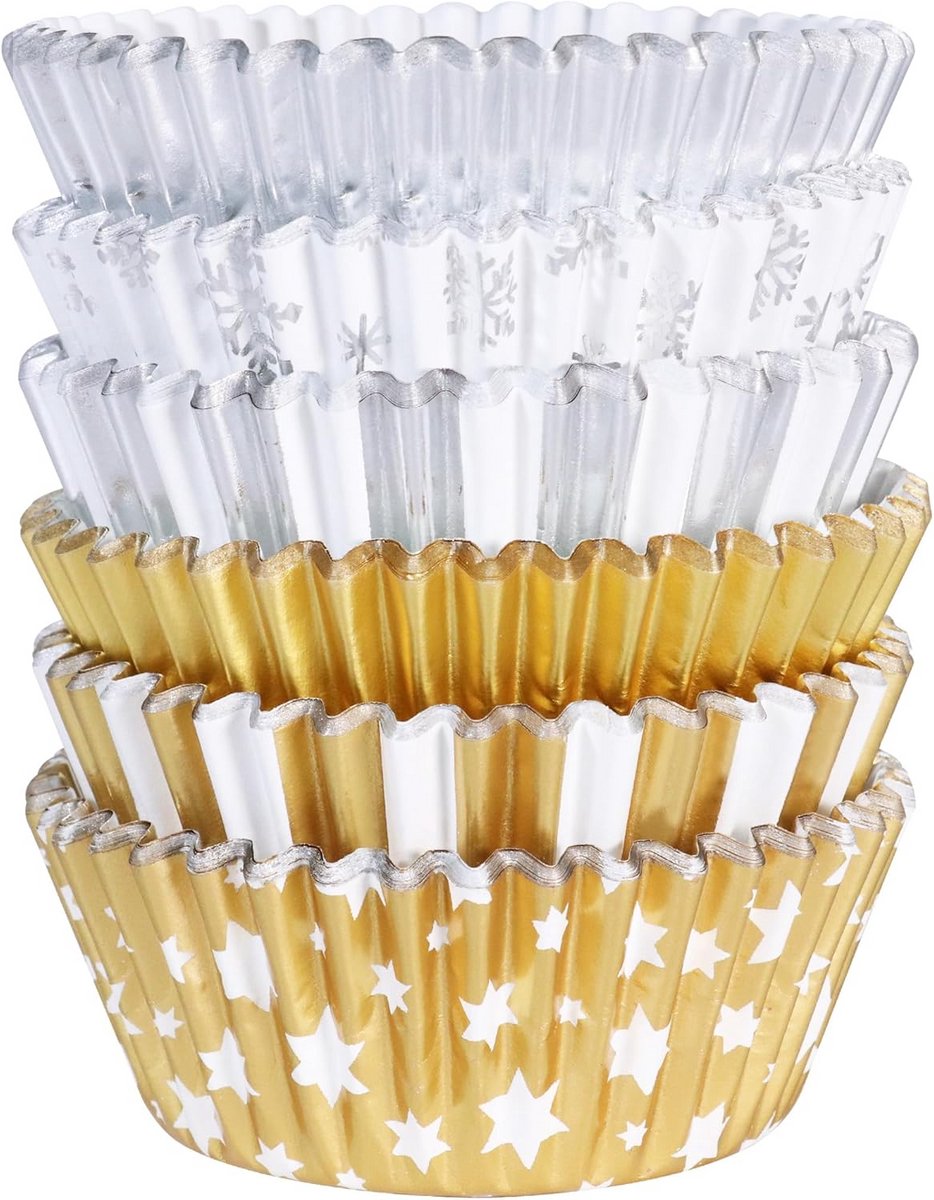 100 Aluminium Bakvormpjes Kerstmis Goud en Zilver Gecoat