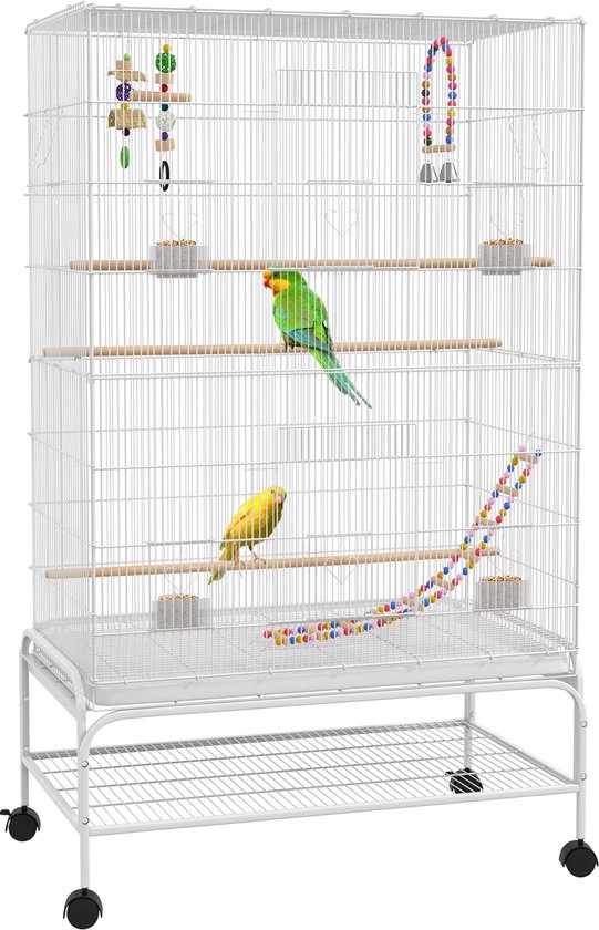 PawHut Cage à oiseaux - Métal - 79x49x133cm - Wit