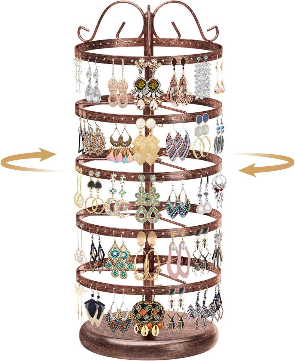 Roterende Oorbelhouder met 5 Lagen - Sieraden Organizer voor Oorbellen, Kettingen en Armbanden - Ruimtebesparend & Stijlvol