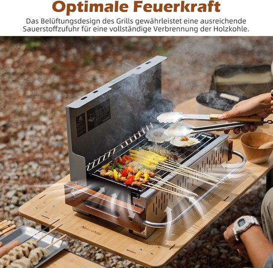 Draagbare Houtskoolgrill voor Camping en Tuin, 50,2 x 32,8 x 33,5 cm, Tafelgrill voor 4-8 Personen, Lichtgewicht en Ruimtebesparend van Merkloos — afbeelding 2
