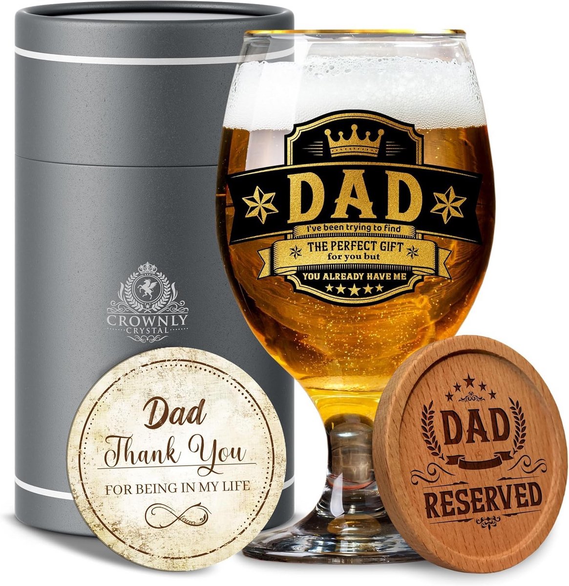 Gegraveerd Bierglas Cadeau voor Vader - Persoonlijk Verjaardagscadeau Man Dochter Zoon