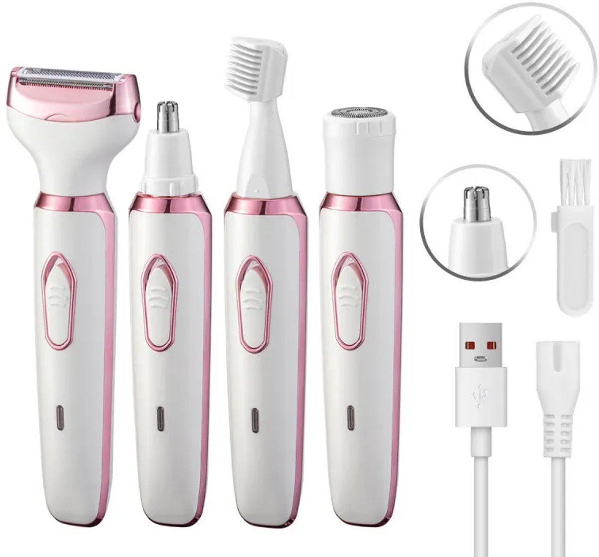 Elektrisch Ontharingsapparaat voor Dames – Lichaam en gezicht 4-in-1 – USB-opladen