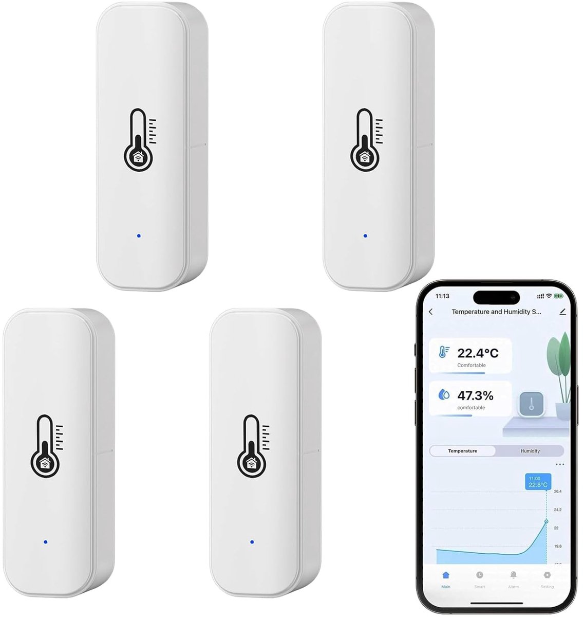 4x Slimme Wifi Thermometer en Hygrometer met App voor Binnen Luchtvochtigheid en Temperatuurmonitoring