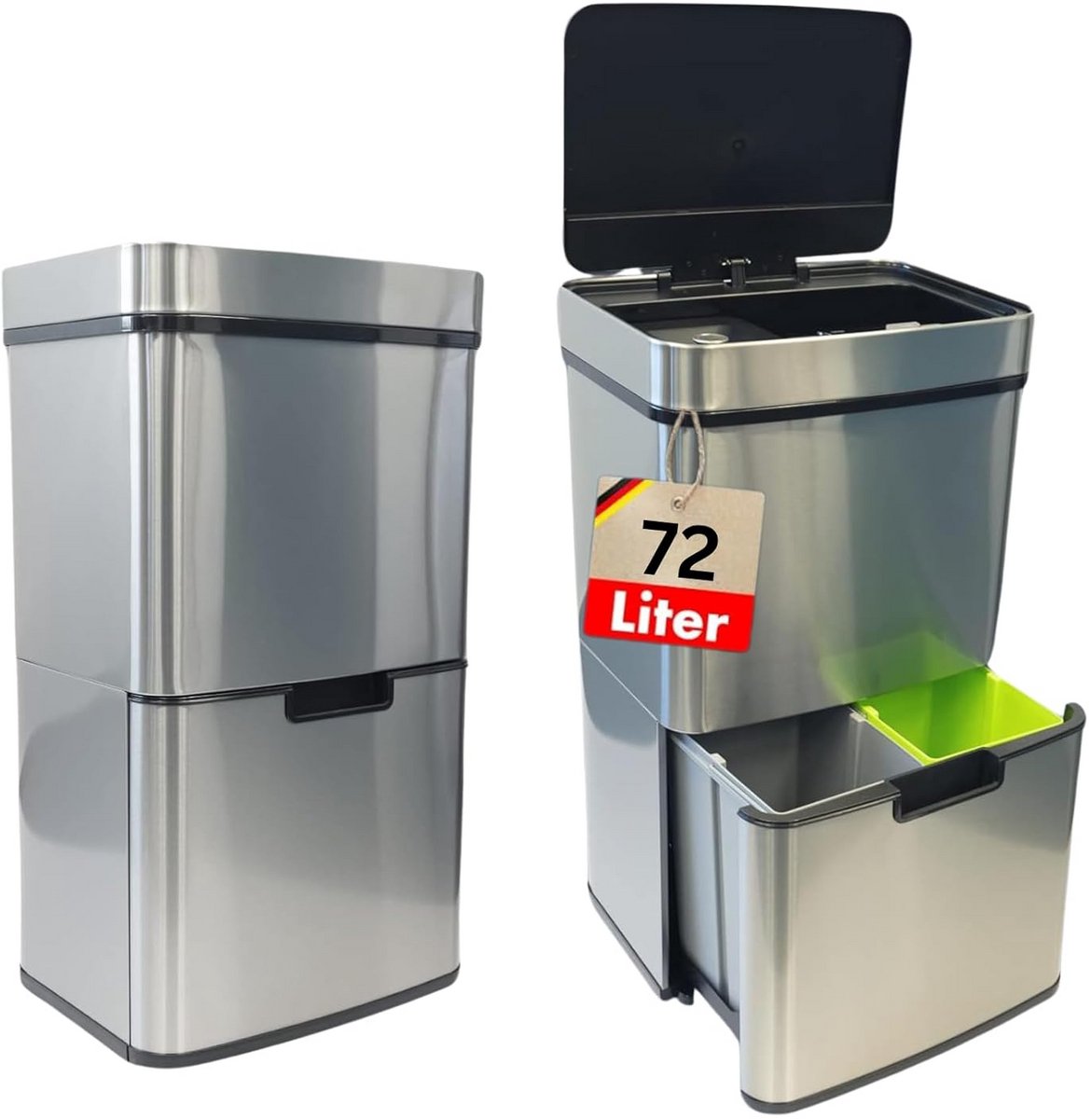 Grote Rvs Pedaalemmer 72 Liter met Sensor en Binnenemmer