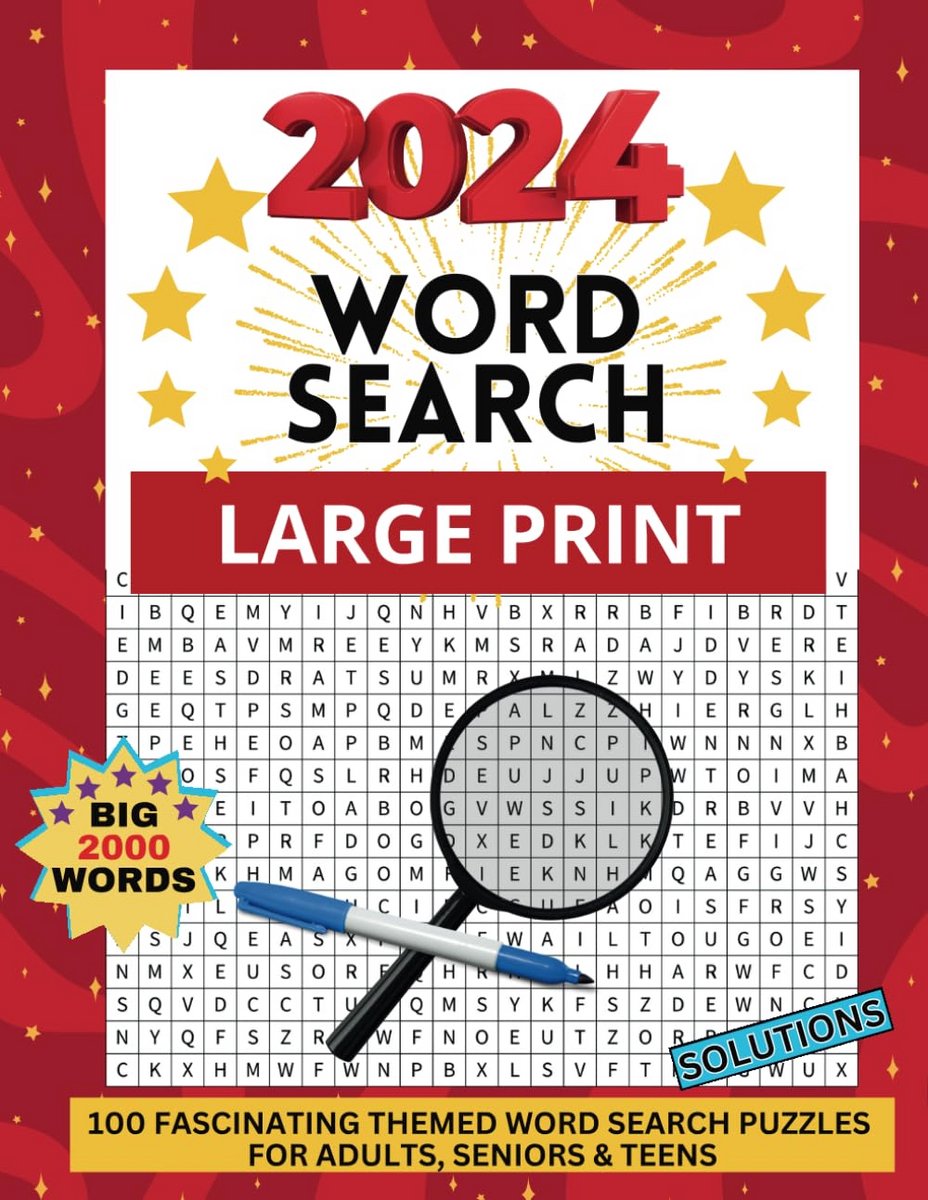 Woordzoekpuzzelboek 2024: 100 Puzzels in Groot Lettertype voor Volwassenen en Senioren