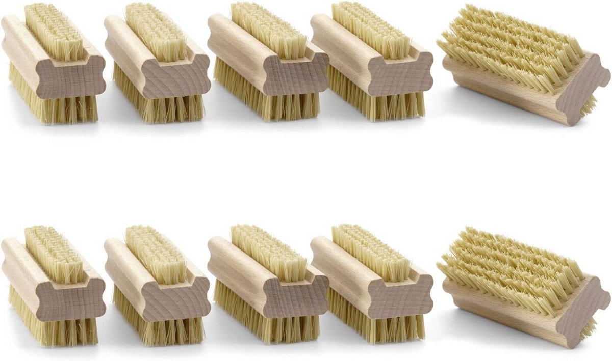 10x Houten Handborstel met Harde PPN Borstels voor Nagel- en Vingerhygiëne