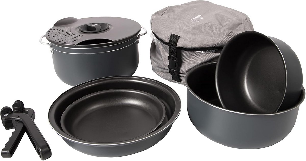 Lichtgewicht 7-delige Camping Kookset Aluminium Pannen Set voor Trekking en Reizen
