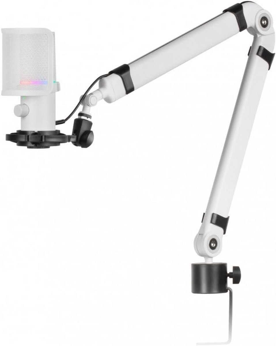 Professionele Studio USB Microfoon met Arm, Popfilter en RGB Verlichting - Wit