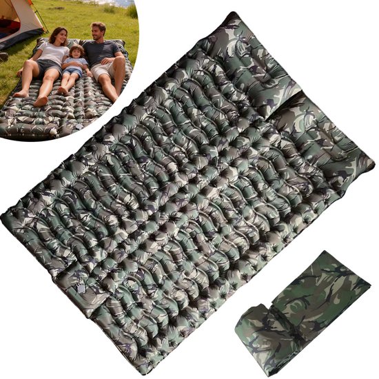 Slaapmat 2 persoons - Zelfopblazend door Ingebouwde Voetpomp - Slaapmatje - Camping Matras - Camping Bedje - Opvouwbaar Logeer Matras - Luchtbed - Luchtmatras - 2 Persoons - Camouflage van Merkloos — afbeelding 4