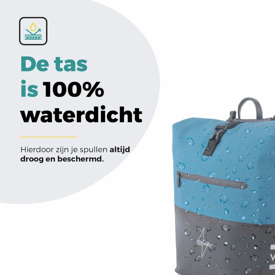 Voltano Enkele Fietstas Rolltop Reflective Special Edition - Zwart / Blauw - 25 Liter - 100% Waterdicht - Gratis Extra Beugels Voor E-bike - Fietstassen Electrische Fietsen van Voltano — afbeelding 4