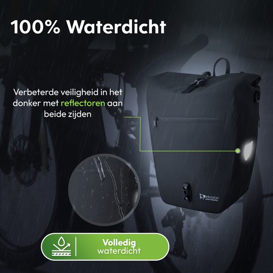 Ekostar® Enkele 2-in-1 Fietstas - Duurzaam & Waterdicht TPU - 24-31 L - Zwart - Met Laptopvak & Reflectoren van Merkloos — afbeelding 2