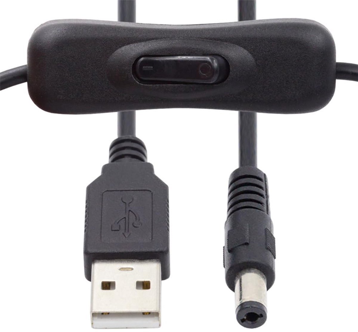 USB naar DC 5,5 x 2,1 mm voedingskabel met aan/uit schakelaar voor 5V apparaten