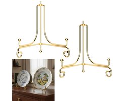 2 stuks - Bordenstandaard - Decoratieve bordenhouder - schotelhouder - Boekstandaard - Borden en Boeken - Display - Standaard - Houder - Steun - Muziekboek Standaard - Kookboek - Voor Sierborden - Duurzaam - Goud - 13*5*15 cm