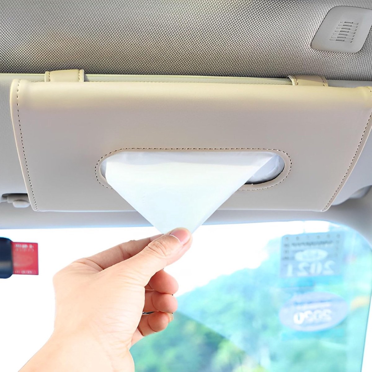 Oneay Lederen tissuebox-accessoire voor de zonneklep in de auto, tissuehouderclip, geschikt voor de achterbank en rugleuningen.