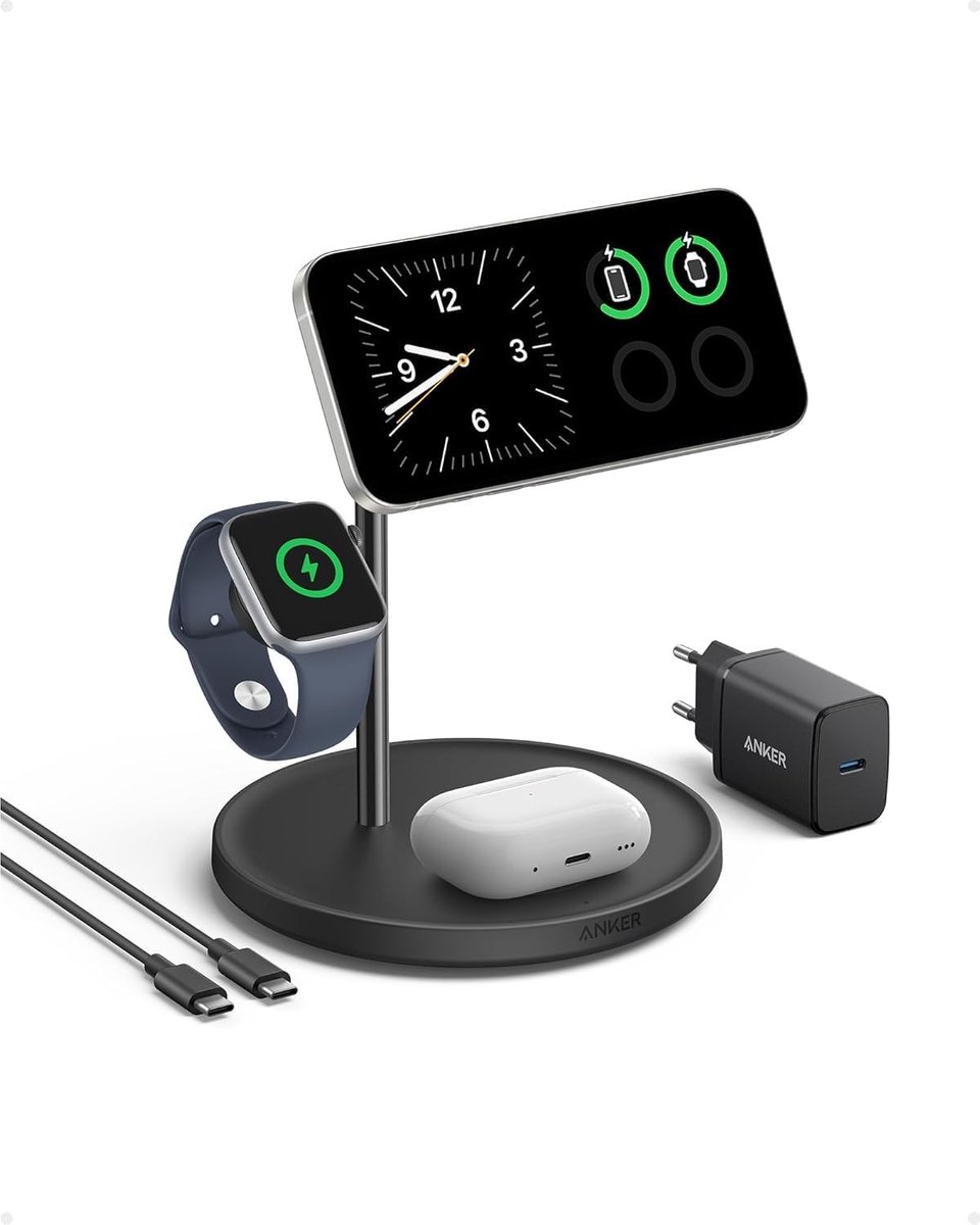 Magnetische 3-in-1 Oplaadstation met 15W Draadloos Opladen