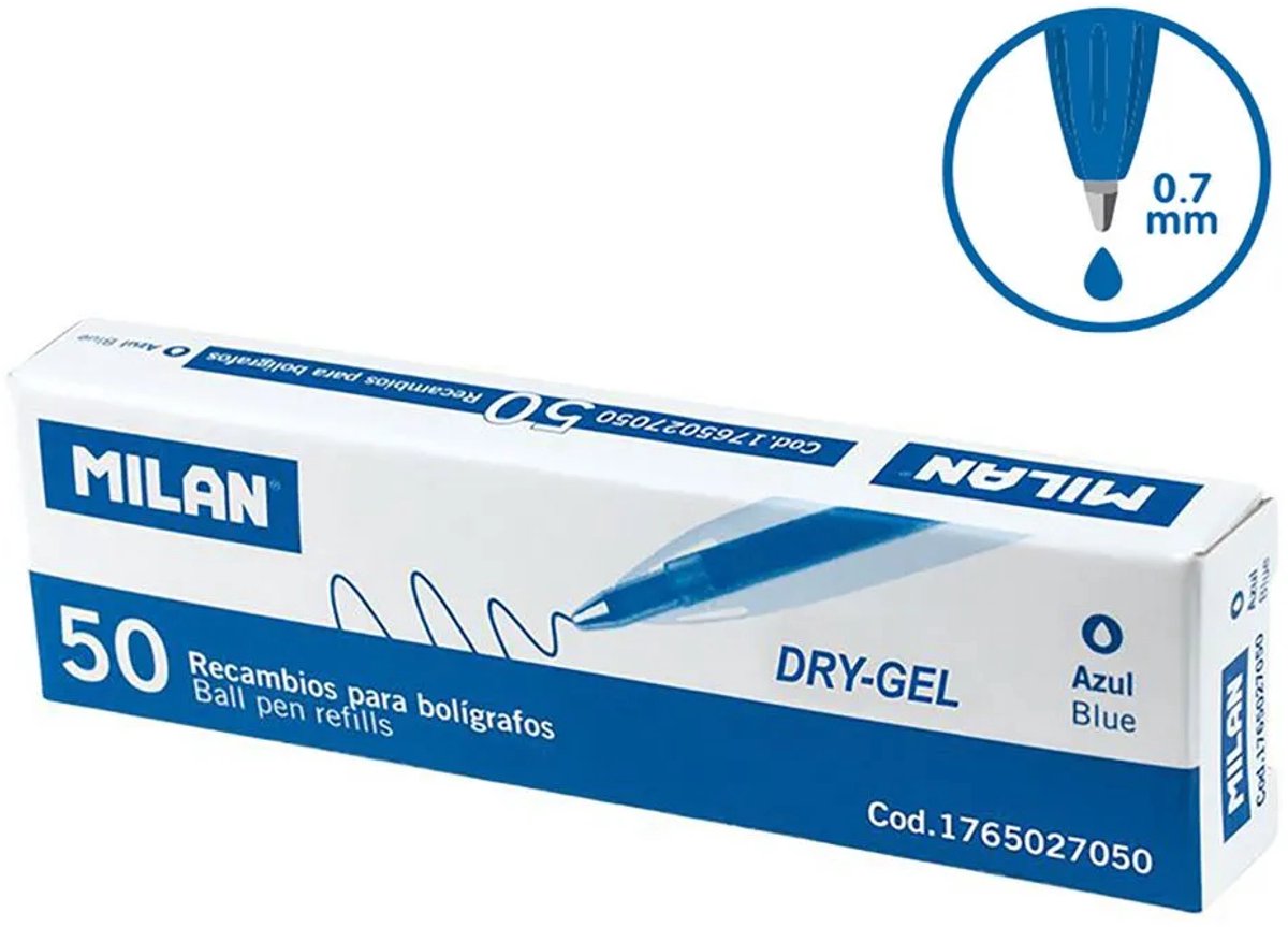 Milan Navullingen Blauwe Droge Gelpen 50 Stuks Transparant