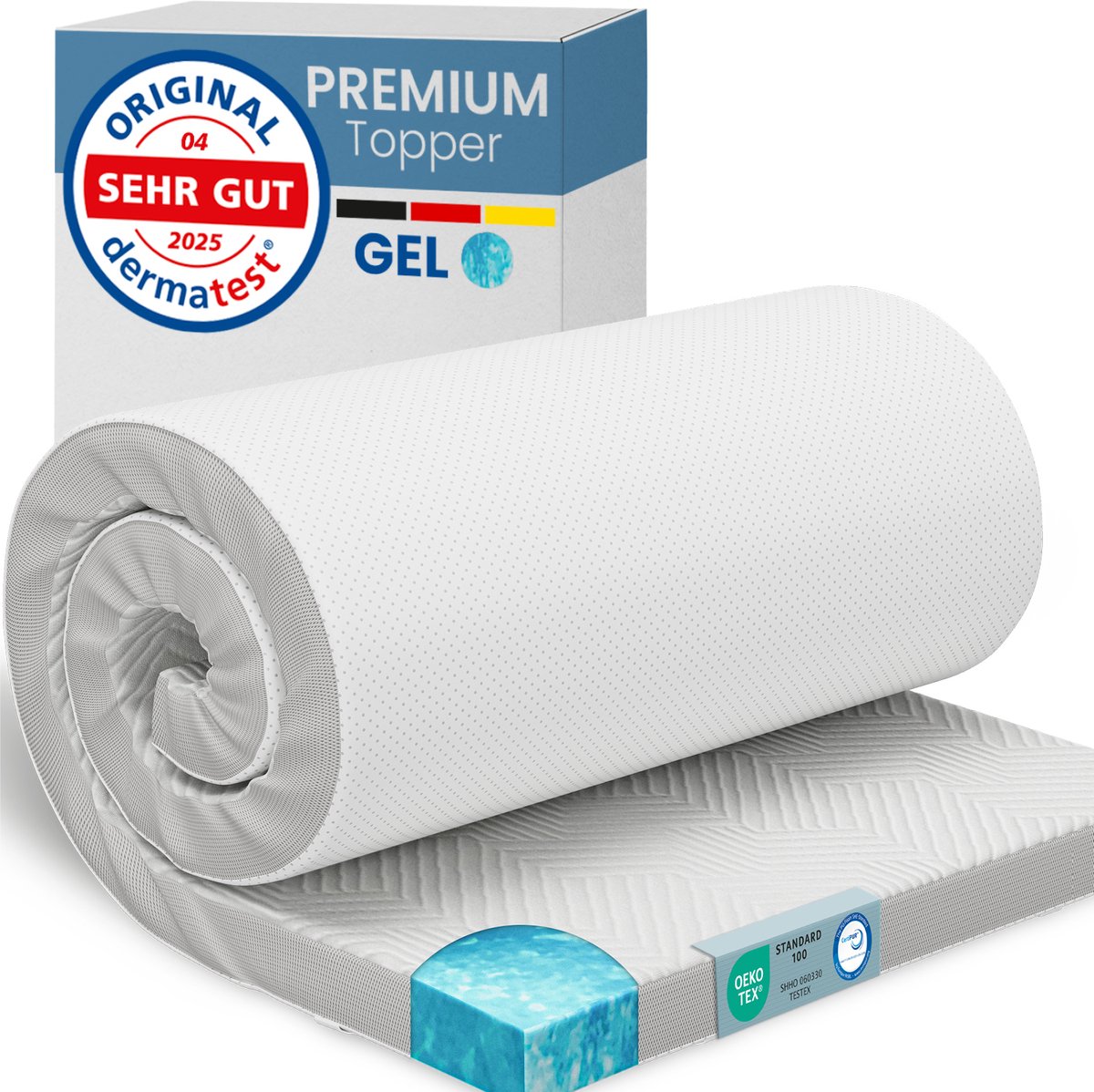 ELONEO Gel Topper 200x200 cm – 5 cm Hoog – Traagschuim Matrastopper met 3D Mesh Hoes & Hoeklussen