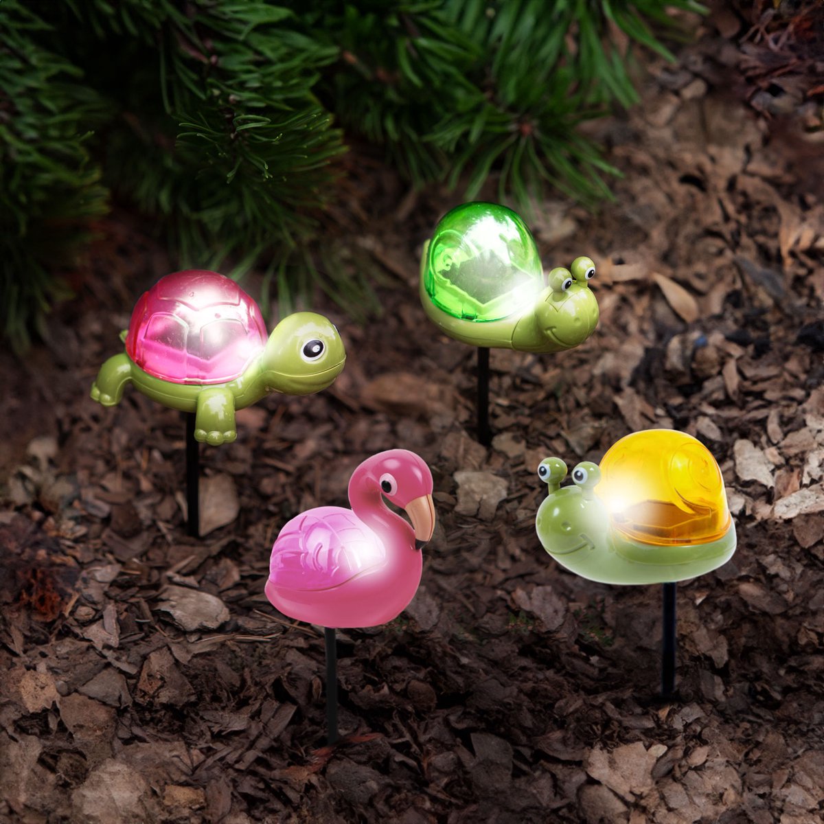 Solar Tuinlamp Dierfiguur Met Grondpin – Schildpad, Flamingo Of Slak – LED Tuinverlichting Op Zonne-Energie – Witte LED – Automatisch Aan Bij Schemer – Decoratieve Tuinlamp Voor Tuin, Border Of Terras – 15 cm [11751]
