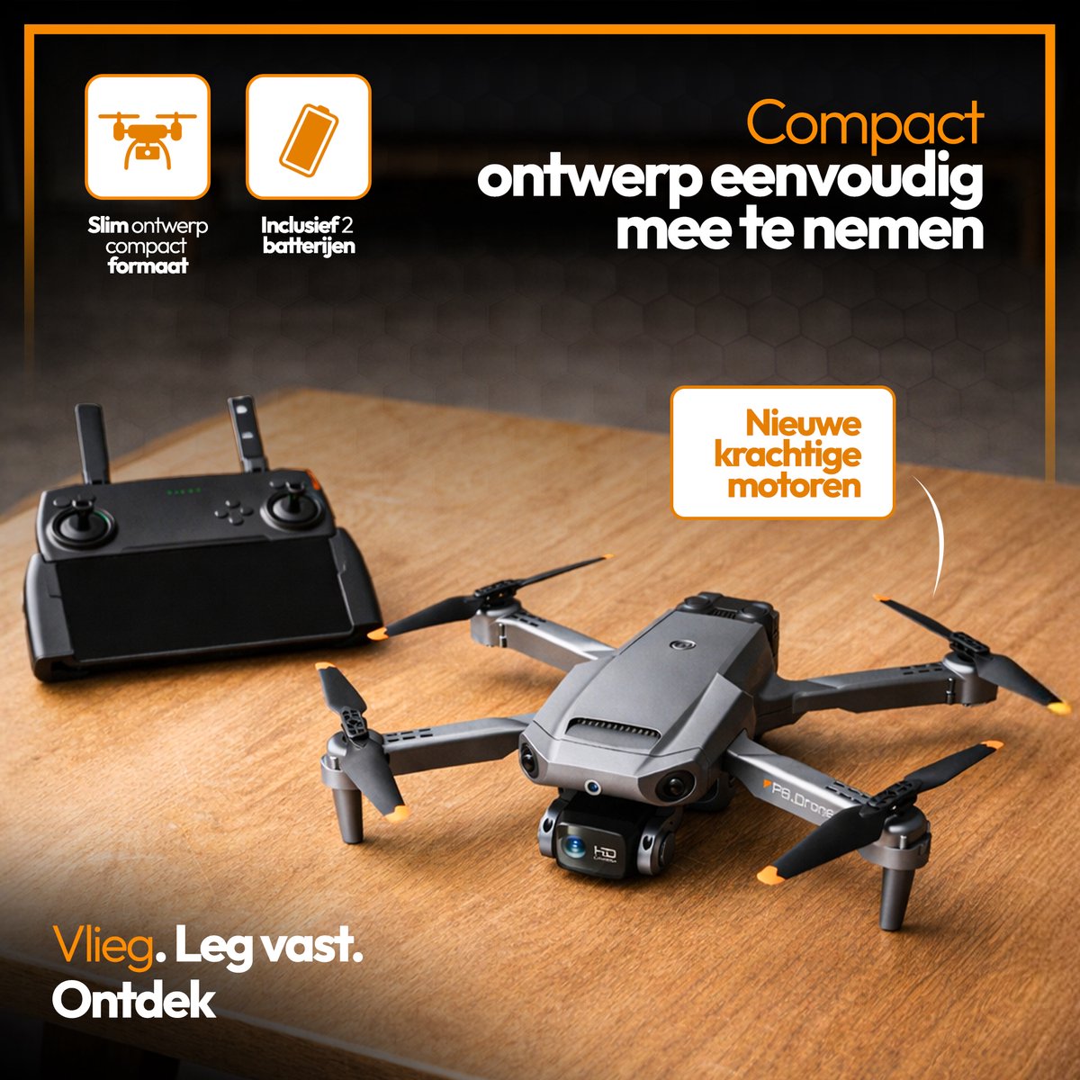 SefSay P8 Drone Zwart - Drone met dubbele camera - Obstakel ontwijking - Drones - drone voor kinderen - Drones met camera voor volwassenen - Inclusief opbergtas en 2 accu's thumbnail 3