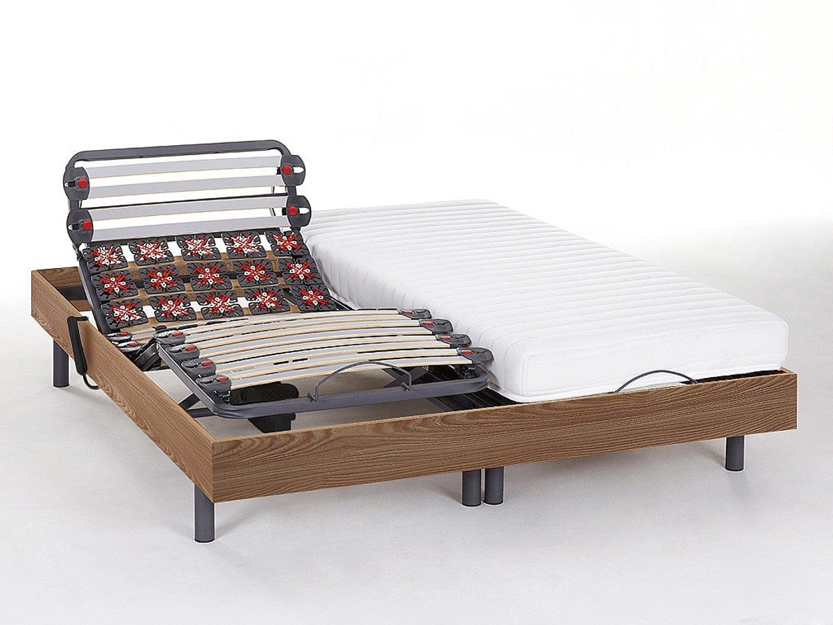 Vente-unique Bed met elektrische lattenbodem stof natuurlijk