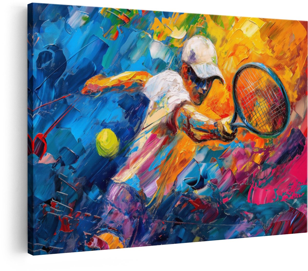 Artaza Canvas Schilderij Tennisspeler - 60x40 cm - Wanddecoratie Sport - Muurdecoratie Kleurrijk Schilderij - Decoratie Olieverf Tennis