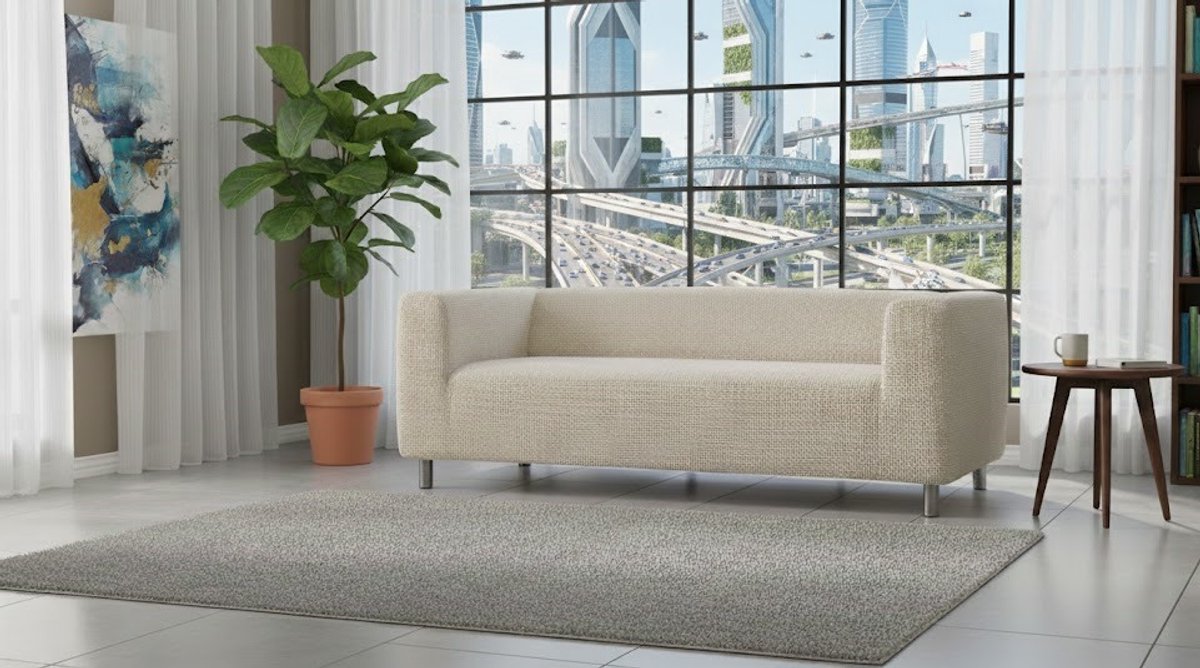 Premium Stretch Bankovertrek voor IKEA KLIPPAN 2-Zitsbank | Beige | House&Garden Jacquard Katoen Mix | Hypoallergeen, Anti-Pilling & Duurzaam | Verstelbare en Universele Bankhoes Bescherming