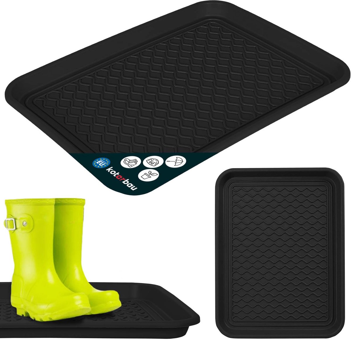 KOTARBAU Schoenenlekbak, Lekbak Schoenen, Kunststof, 38 x 50 cm, Zwart, Schoenendruipbak, Schoenmat, Laarzen Afdruipmat, Schoenafdruipbak, Schoenenschaal, Lekbak voor Natte Schoenen