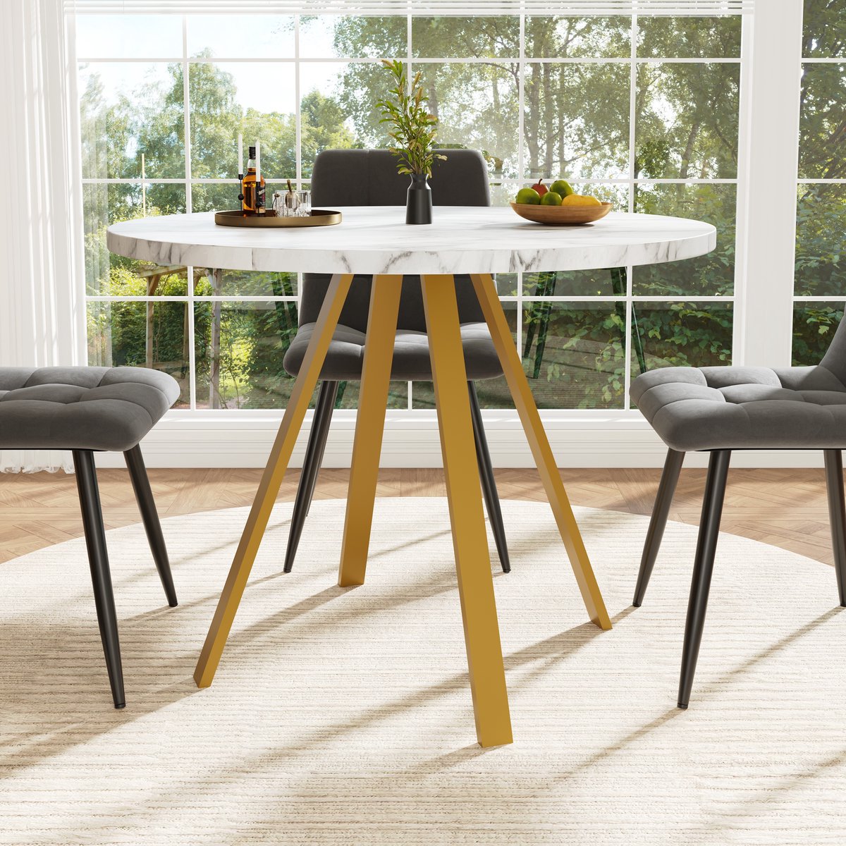 5-Delige Eettafelset, Ronde Eettafelset, Zitgroep, Keukenmeubilair – De tafel meet 80x80x7