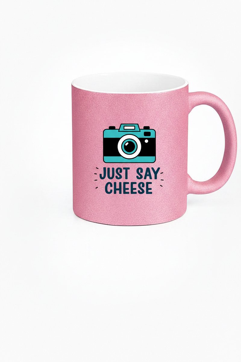 Roze Glitter Mok - Just Say Cheese Fotografie Cadeau