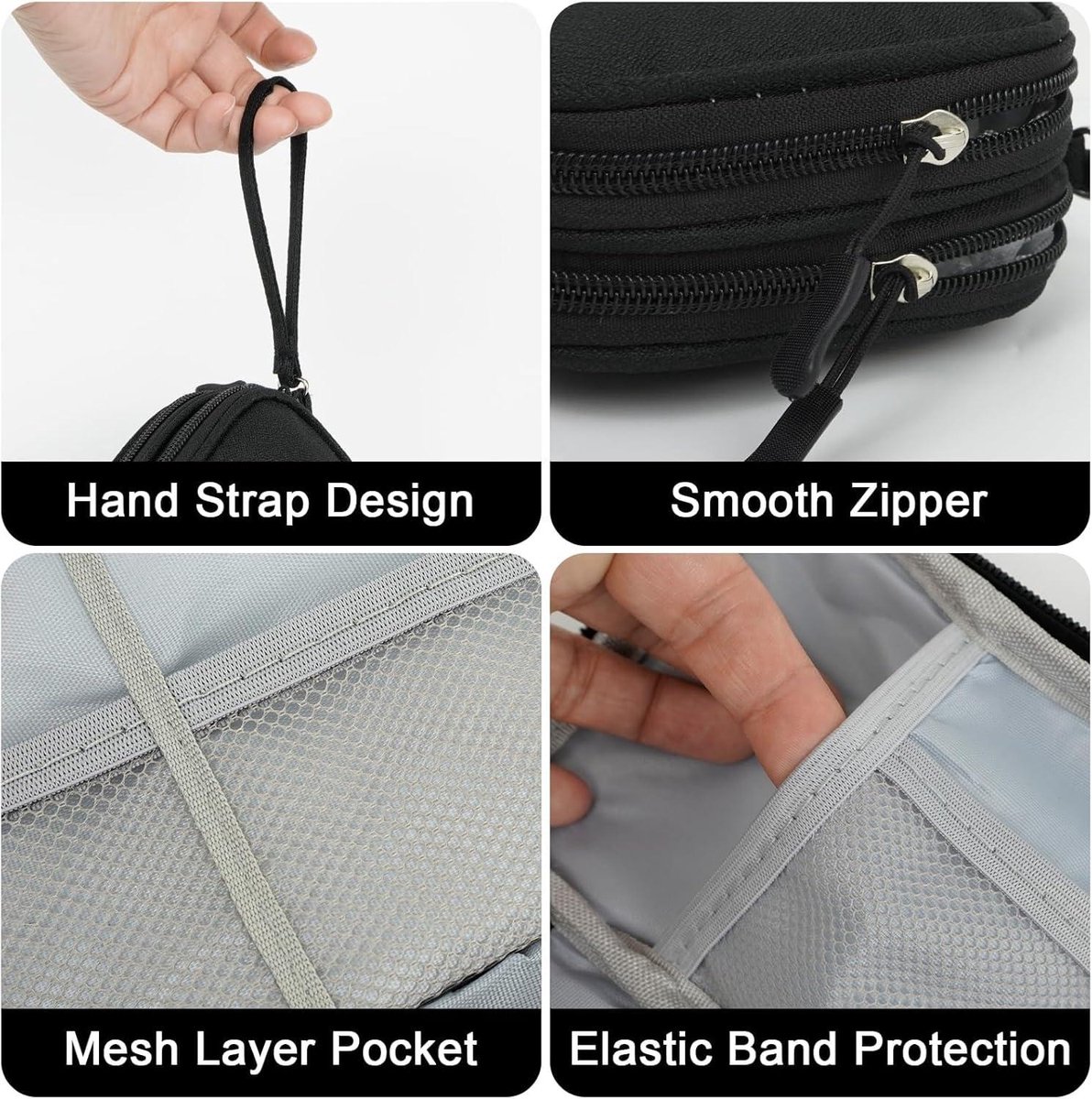 Waterdichte reisorganizer voor elektronische accessoires - opbergtas voor oplader, USB-stick en powerbank - lichtgewicht en draagbaar - thuis en op reis - zwart – foto 3