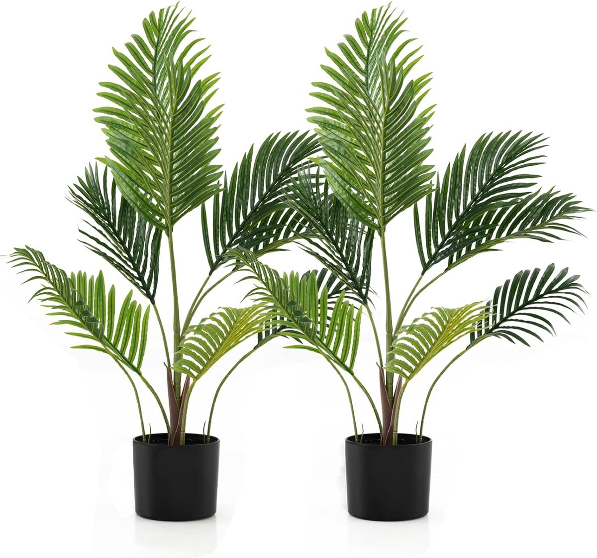 KOMFOTTEU 2 stuks Kunstplanten met pot, kunstpalmboom met realistische takken en bladeren, decoratieve kunstplant voor ingang, woonkamer, balkon, 90 cm