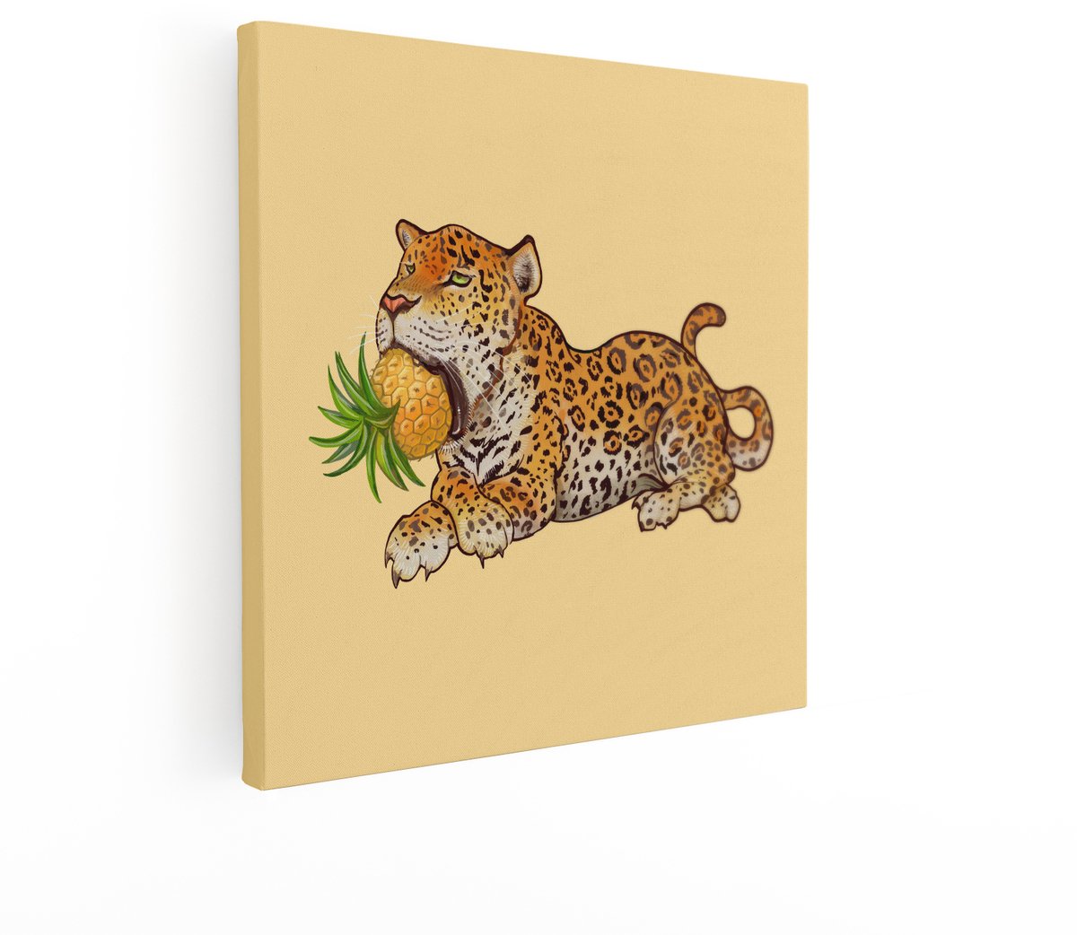 Artaza Canvas Schilderij Luipaard - 50x50 cm - Wanddecoratie Ananas - Muurdecoratie Jungle - Decoratie Dieren Cartoon