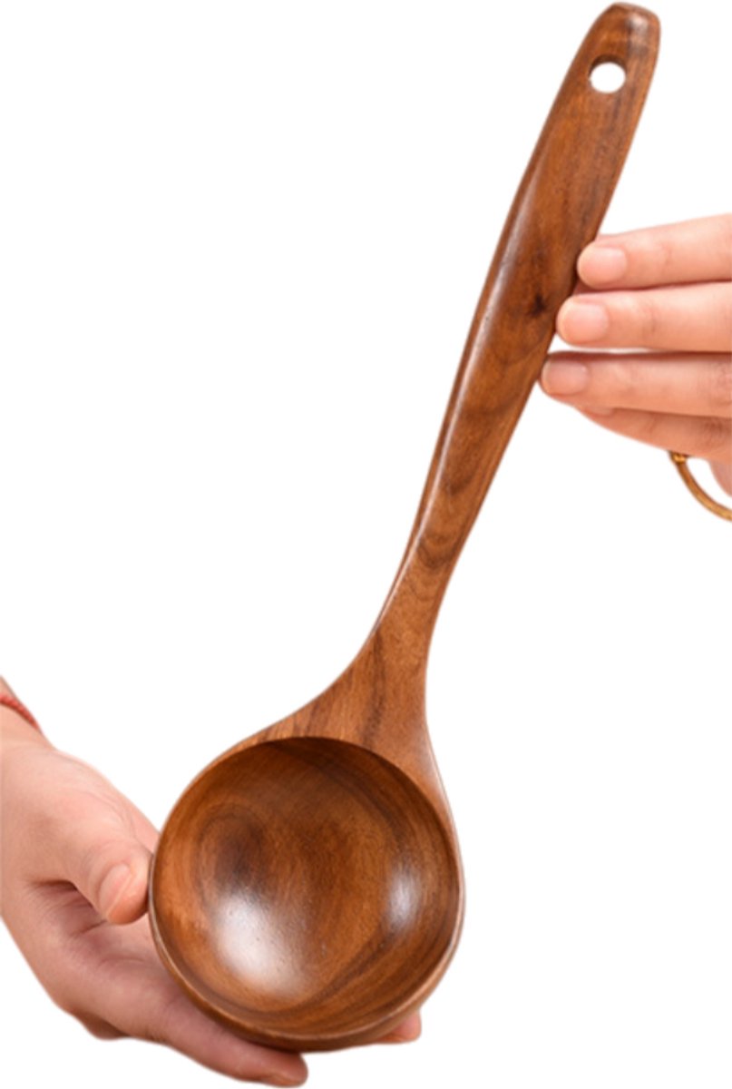Middelgrote soeplepel - Teak - Keukengerei - 28*8 cm - Bruin - 1 stuk