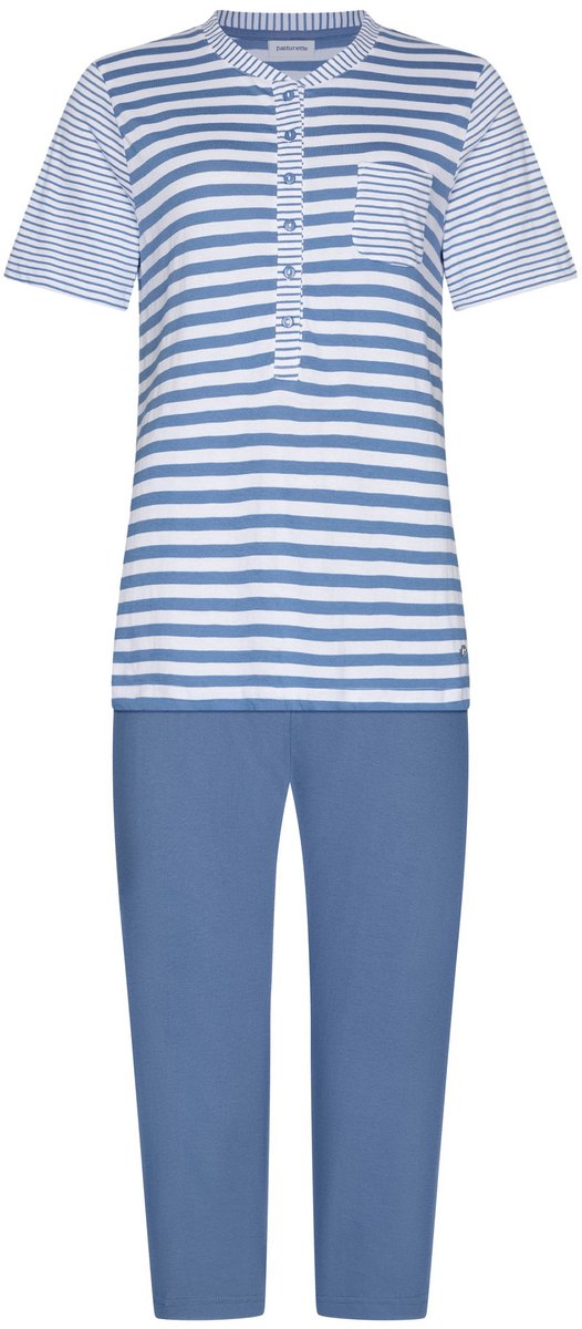 Pastunette Pyjama - Stone Blue - Katoen - Blauw/Wit - Knoopsluiting