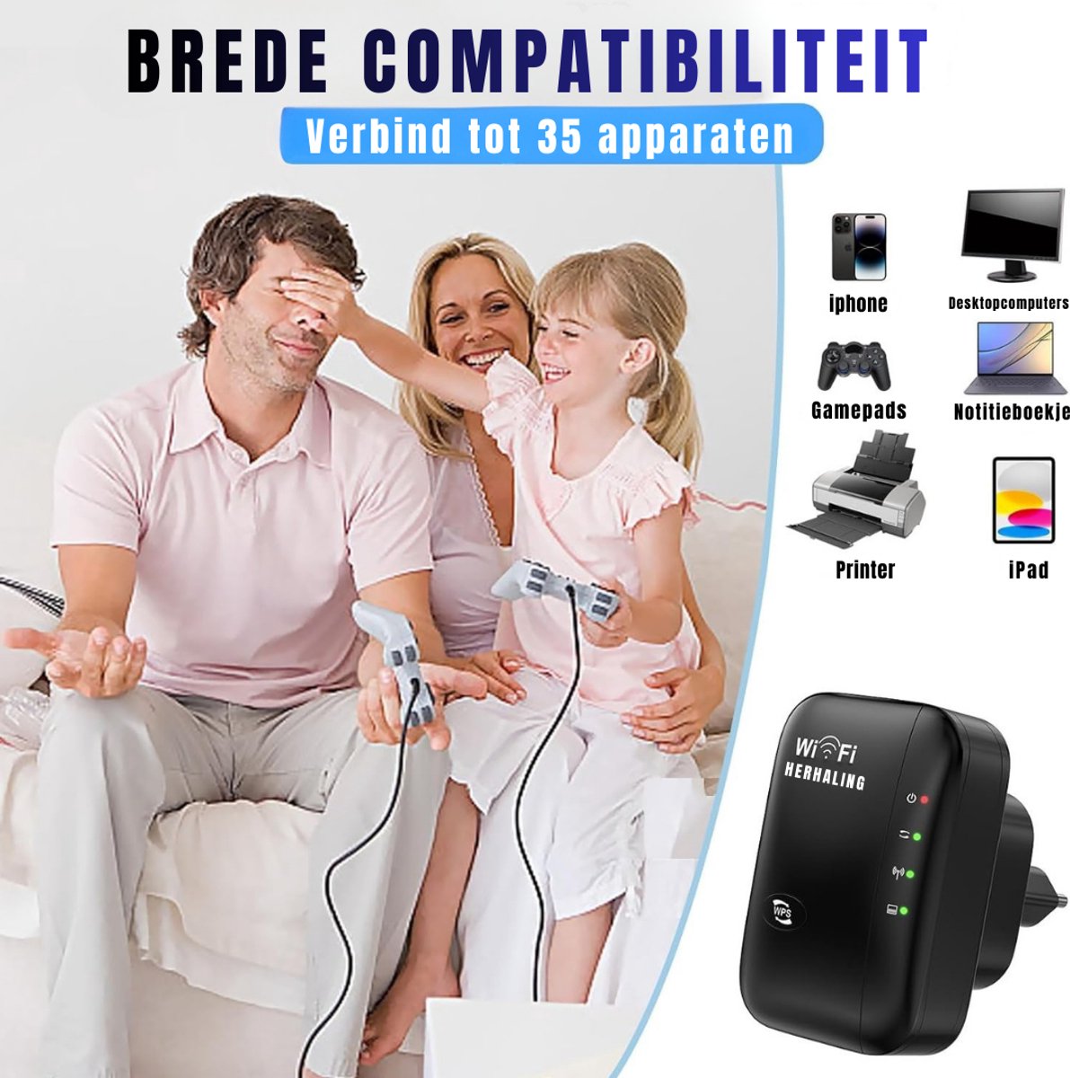 RWB® Wifi Versterker Stopcontact 300 Mbit/s Zwart - afbeelding 2