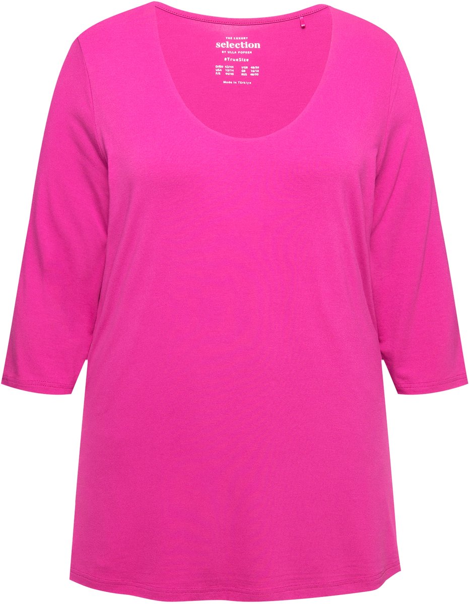 Ulla Popken - Dames - Shirt diepe ronde hals 3/4-mouw - Magenta - Maat 58+