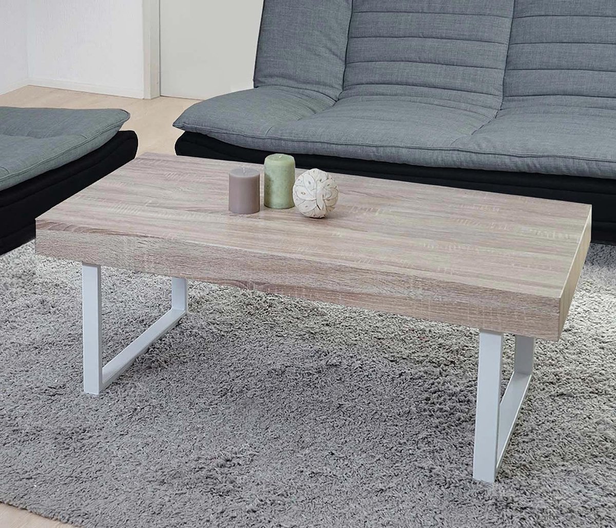 Salontafel 110 x 60 x 40 cm – Moderne Woonkamertafel met Eikenlook Tafelblad en Metalen Poten – Duurzame Koffietafel voor Woonkamer – Pauwhome