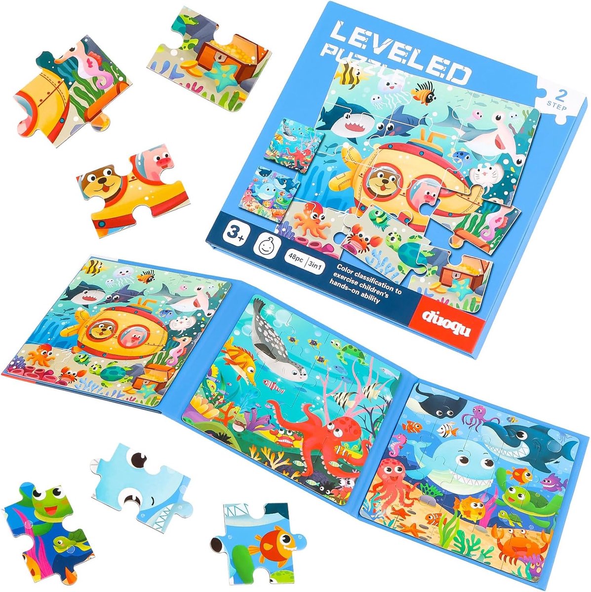 Magnetische Puzzel Kinderen 3 Jaar Zee Dieren - 3 Moeilijkheidsgraden (12/16/20 Stukjes)