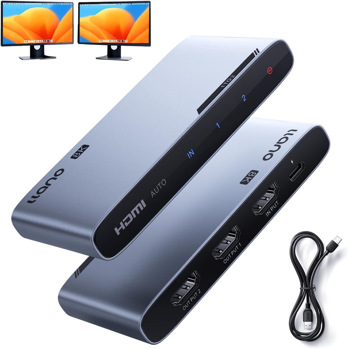 HDMI Splitter - 8K Beeldverdeler - Twee Schermen - 1 In 2 Uit - Compact Formaat - Zwart