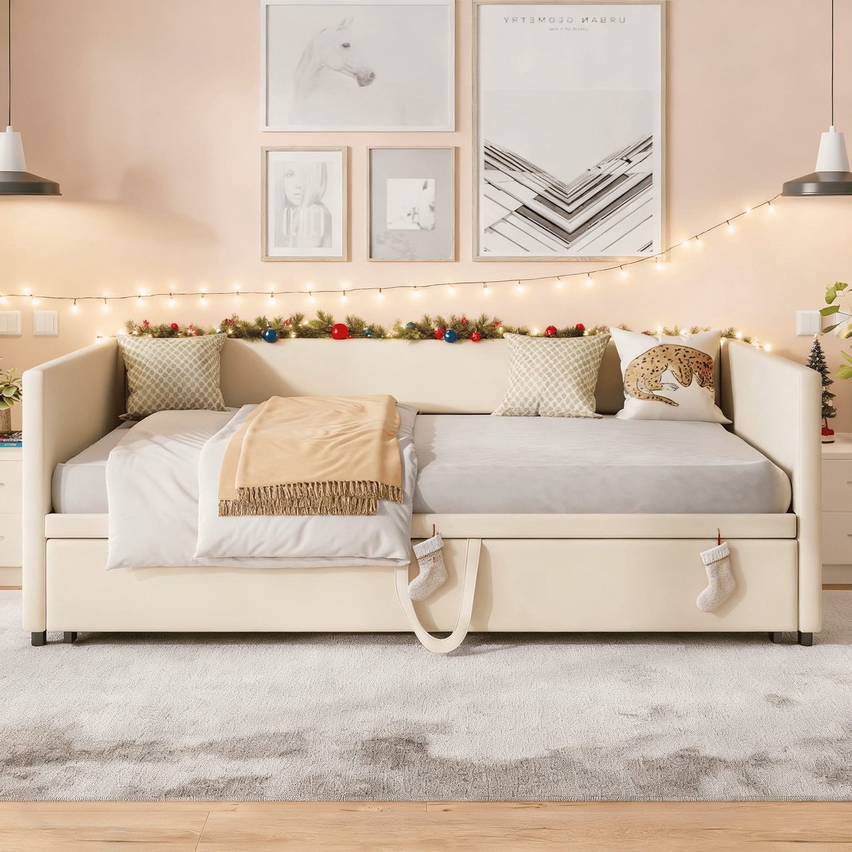 Slaapbank – Bedbank – Logeerbank – Bankbed – Opklapbed – Uitschuifbaar 180x200 cm – Fluwelen Bekleding – Stevige Houten Lattenbodem