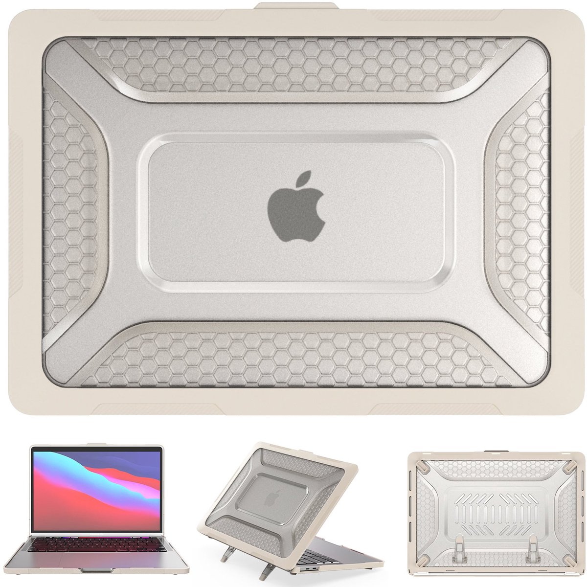 Turtle Shift Laptopcover Shield geschikt voor MacBook Pro 13' inch - 2022 / 2020 / 2018 - A2338 / A2289 / A2251 / A2159 / A1989 / A1706 / A1708 - Beige